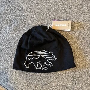 Patagonia Black Hat with Geometric Bear Design